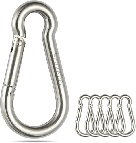 Stainless Steel Spring Snap Hook Carabiner - 304 Stainless Steel Caribeener Clips, Set of 6 - color: Silver, size: 2.25 Inch