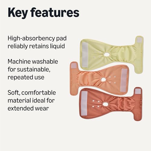 Amazon Basics Reusable Washable Dog Diapers, Highly Absorbent, Female, Small, 3-Pack, for Senior Pets, Incontinence, Fertility Cycles - size: S