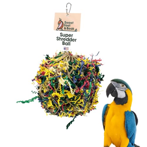 Sweet Feet and Beak Shredder Ball, Small, 3" Bird Shredding & Foraging Toy | Stuffed with Shredded Paper & Wood Toys, Encourages Foraging, Climbable Design, Available in 3 Sizes, Bird Perch Toy - size: 3 inch