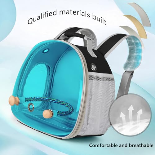 Polarized Tinted Blue Bubble Small Bird Carrier Travel Cage, Portable Bird Carry Backpack with Stainless Steel Tray and Standing Perch for Parakeet Cockatiel Budgies - color: Blue