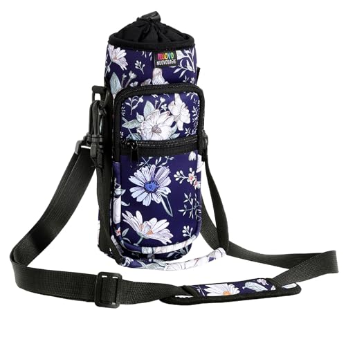 Nuovoware Water Bottle Carrier Bag, 25oz/32oz, Blue Cosmos | Adjustable Shoulder Hand Strap, 2 Pocket, Neoprene Sleeve, For Hiking Travelling Camping - color: Blue Cosmos, size: 25-32 Ounces - Standard