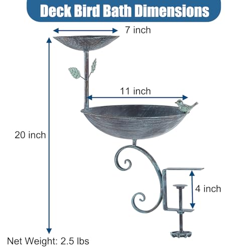 Bird Bath Feeder for Deck Railing and Balcony 2 in 1 Blue | Deck Mounted Birdfeeders for Outdoors with Heavy Duty Clamp, Unique for Outside, Suitable for Garden Porch Backyard - color: Blue