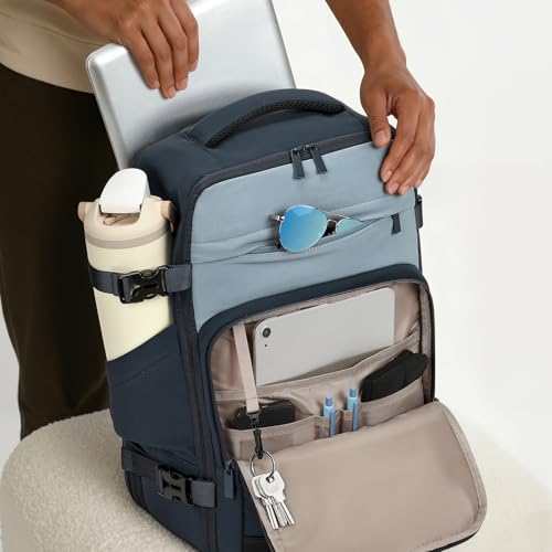 30L Travel Backpack for Women & Men: Flight Approved Carry On Backpack, TSA Personal Item Bag with Water Bottle Pocket, Weekender Essentials Backpacks fits 15.6" Laptop - Black Blue - color: Black Blue, size: Large