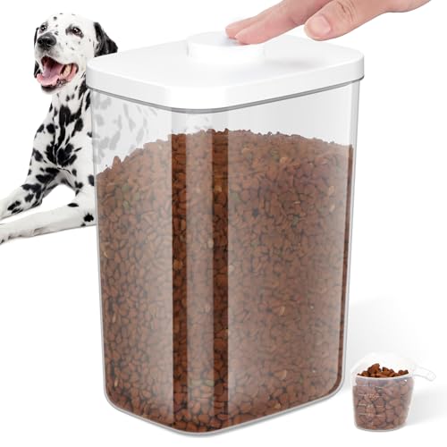 LEAWALK 5-8 Lbs/6Qt Airtight Dog Cat Food Storage Container and Pet Storage Bin BPA-Free, PET Clear Stackable Dog Treat Containers Measuring Scoop Suitable for Dogs Food, Cats Food and Other Dry-1Pack - color: White (5.6L-1Pack)