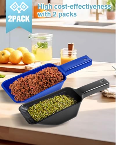 2 Cup Dog Food Scoop(2 Pack), Plastic Pet Food Scoop with Measuring Lines for Accurate Pet Food Portions,Dishwasher Safe (Black and Blue) - color: Black and Blue