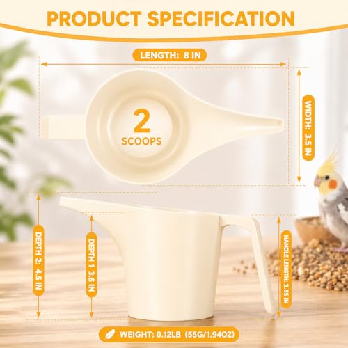 2 Pack Bird Feeder Scoop Set,Pet Food Bird Seed Scoop Large Capacity Suitable Narrow Spout Suitable for Tube Feeders Birds Chicken Livestock Restaurant Kitchen (Off White) - color: off white
