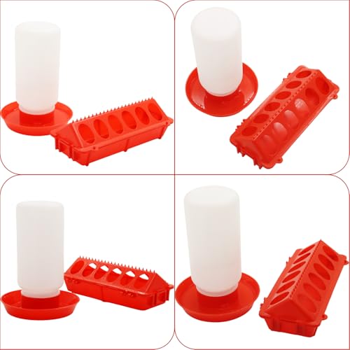 Chicken Feeder and Waterer Kit | Flip Top Chick Feeder with 12 No Waste Feeding Holes,1L Plastic Waterer,Starter Kit for Baby Chicks, Ducks,Easy Fill