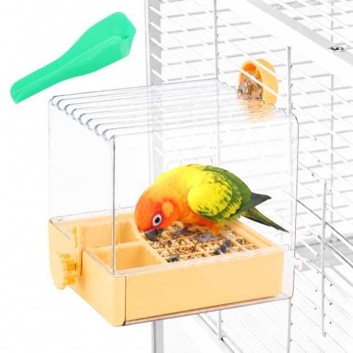 Bird Bath for Cage, 6.5 x 6.5 x 7.5 Inch, Clear Parrot Parakeet Bird Bath | For Small to Medium Birds Cockatiels, Budgie, Quaker, Conure, Lovebirds, Finches, Bird Feeder Scoop Included