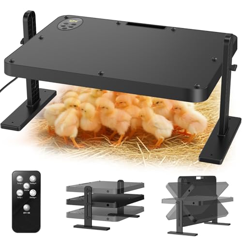 Chick Brooder Heating Plate with 86–194℉ Adjustable Temp, 12H Timer, Adjustable Height & Angle, 200W Rapid Heating Brooder Heater with Remote, 16"x12" Fits 30 Chicks, Ideal for Ducklings, Quail