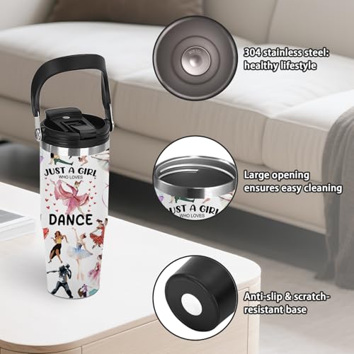 Dance Gifts for Women & Girls - Ballet 30oz Insulated Stainless Steel Tumbler with Handle, Cute Leak-Proof Water Bottle for Dancers, Dance Lovers - Great for Performances, Christmas & Birthdays - color: Dance2