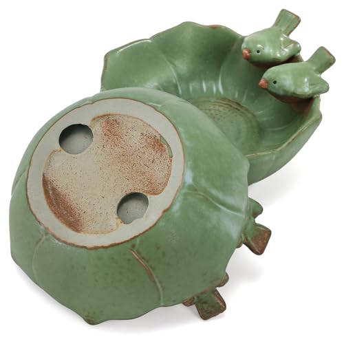 2 Pack Ceramic Bird Bath for Outdoors, 5.5" Ground Birds Bath Bowl for Outside, Heavy Duty Wild Bird Feeders, Feeding Tray Food Holder for Balcony Garden Lawn Patio Decor Tabletop, Green