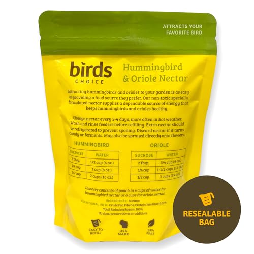 Birds Choice Hummingbird & Oriole Nectar | Pure & Healthy Sucrose Nectar for Birds | Easy Mix Concentrate | Natural Flower Sugar Alternative, No Additives | Safe for Feeders | 8 oz (4-Pack) | Sucrose-Based Easy Mix Concentrate, No Additives, Natural Flowe