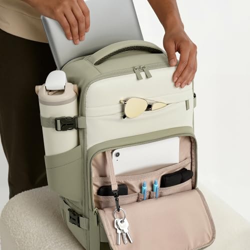 30L Travel Backpack for Women & Men: Flight Approved Carry On Backpack, TSA Personal Item Bag with Water Bottle Pocket, Weekender Essentials Backpacks fits 15.6" Laptop - Green White - color: Green White, size: Large