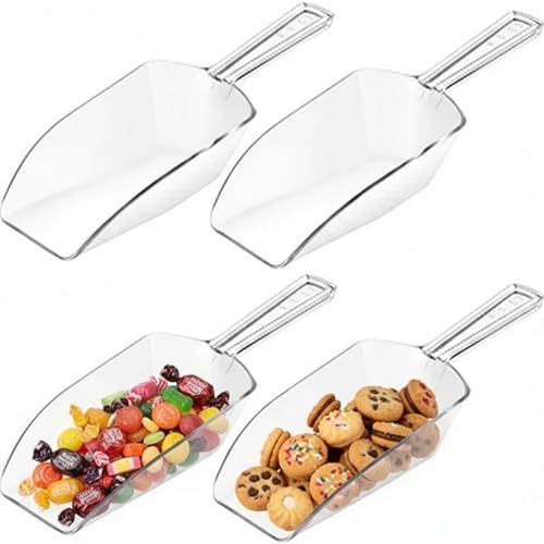 Hestya 4 Pcs Multi Purpose Clear Plastic Scoops for Candy Buffet Acrylic Kitchen Ice Food Popcorn Scoops for Protein Powders, Ice Cream, Coffee, Tea Jar (7.8 Inch) | Multipurpose Design, Buffet Food, Kitchen Storage, Acrylic Material for Protein Powder, P