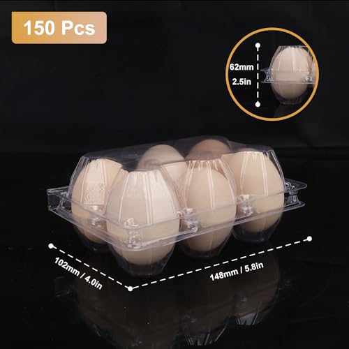 150 Pack Half Dozen Egg Cartons Bulk, 2x3 Grip, Clear | Plastic Chicken Egg Holders, Egg Tray Carton Holder for Home, Egg Storage Solution, 6 Grids(Medium Size) - color: 6 Grids