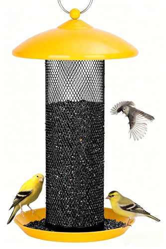 Gtongoko Finch Feeders for Outside All Metal Mesh Tube Bird Feeder Yellow | 2.5 LB Hanging Bird Feeder for Nyjer & Thistle Seed, Weather-Resistant Lid, Easy Refill & Cleaning, Closed Metal Ring - color: Yellow-0.24"