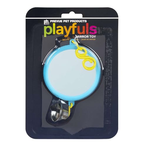 Prevue Hendryx Birdie Basics 2 Sided Mirror with Bell Bird Toy, 6 x 3 (60422) - size: 6" x 3"