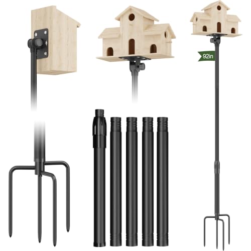Bird Feeder Pole – Heavy Duty 92" Outdoor Stand, Fits Most Bird Feeders | 1" rustproof steel pole, anti-corrosion. 180° adjustable head. Supports 25 lbs. Tool-free assembly. - color: Black, size: 92"