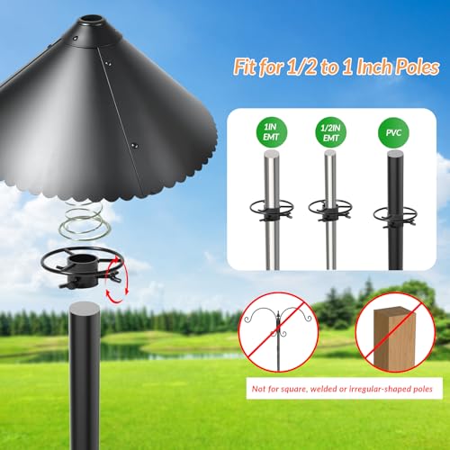 Metal Squirrel Baffle for Bird Feeder Pole, 19-Inch Chew Proof Guard | with Spring, Heavy Duty Pole Mount Squirrel Proof Baffle for Outdoor Garden Yard, Fits 0.5-1 Inch Poles, Protects Bird Food