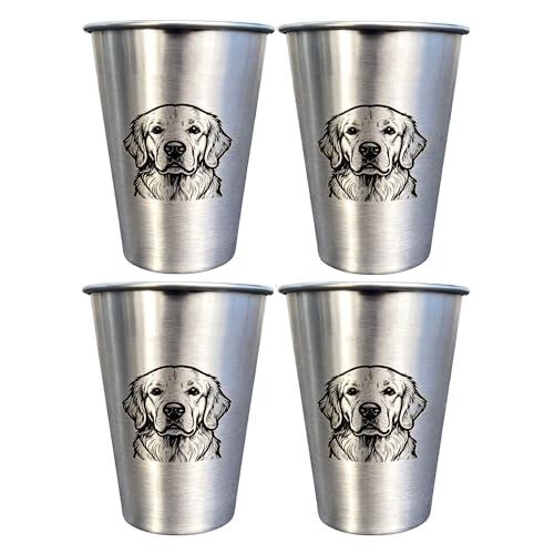 4 Pack 16oz Conical Stainless Steel Cups - Laser Engraved Animals, Stackable Durable Metal Cold Drink Cups for Parties & Outdoor Events (Golden Retriever) - color: Golden Retriever