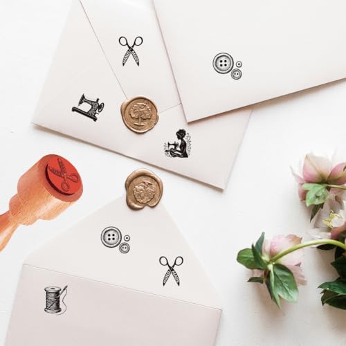 AHANDMAKER 5 Styles Sewing Theme Stamps, Sewing Machine, Buttons, Needle, Thread Pattern Mini Wooden Unique Designs Drawing Stamps for DIY Making Scrapbooking Card Stamping Crafting(No Ink Include) - style: Sewing