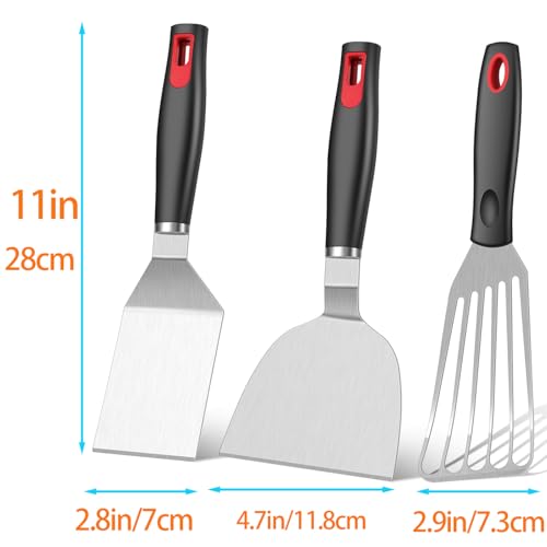 KLAQQED Spatula Set Stainless Steel Kitchen Metal Spatula for Cast Iron Skillet with Silicone Handle, Fish Spatula Turner Flipper for Pancake Burger Egg Cooking Spatulas BBQ Grill Griddle - color: White, Black