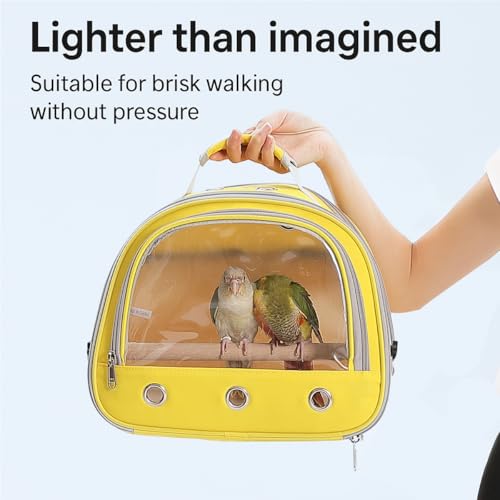 Bird Carrier,Bird Cage Parakeet Parrot Budgie Carrier Backpack for Small Birds, Travel Bird Cages with Perch, Transparent Ventilation Cockatiels, Lightweight Pet Carrier for Outdoor Use(Yellow) - color: yellow