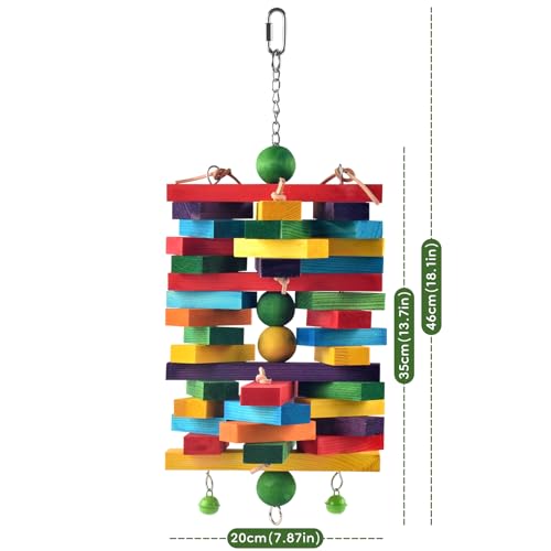 ERKOON Extra Large Bird Parrot Toys for Macaws, African Grey, Amazon Parrots Multicolored Natural Wooden Blocks Parrot Chewing Toy Bird Cage Bite Toy