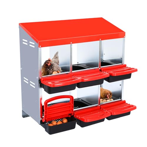 6-Hole Chicken Nesting Box with Removable Lid, Metal Chicken Coop with Roll Away Design/Easy Egg Collection/Ventilation Holes, for Chicken Coops, Duck Coops and Hens - color: Red, size: 6 holes without legs