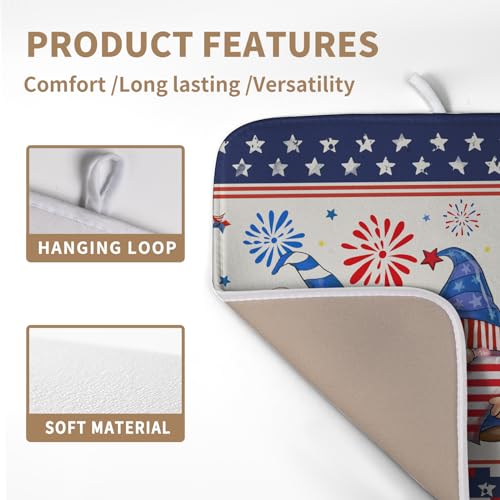 Patriotic Gnome Drying Mat 16x18 Inch American Memorial Day Independence Day Microfiber Dish Drainer Super Absorbent Dish Rack Mat for Kitchen Counter Holiday Decor - color: 4th of July Dish Drying Mats-A5-1, size: 16" x 18"