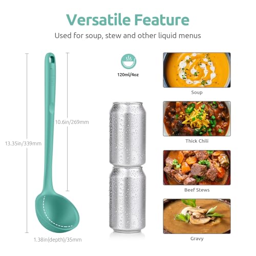 U-Taste 600ºF Heat Resistant Solid and Slotted Turner for Egg, Pancake and 13 inch Large Non-Stick Silicone Soup Ladle (Set of 3, Aqua Sky)