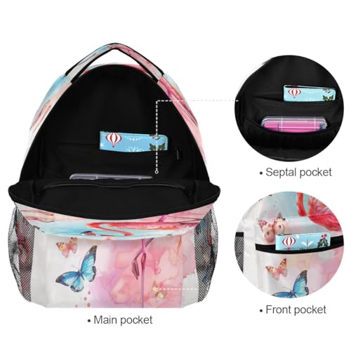 Butterflies Flamingo Backpack School Bag Travel Daypack for Boys Girls - color: Multicolor 7