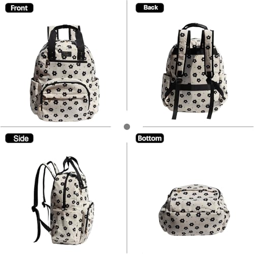 Diaper Bag Backpack Corduroy Multifunction Baby Fashion Travel Pack office Laptop Bag - color: Black White Flower