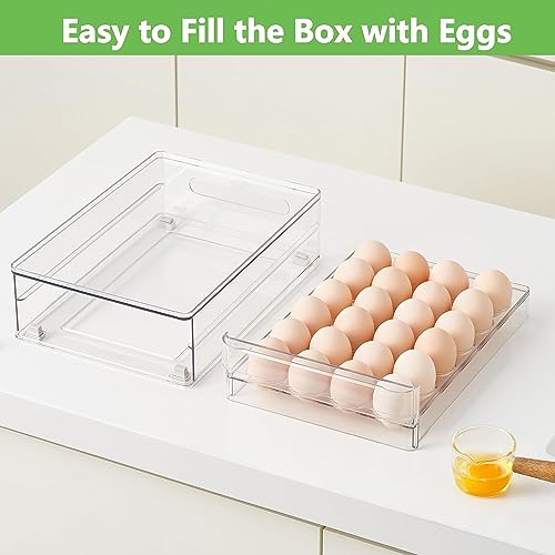 Egg Holder for Refrigerator, 48 Capacity Clear Egg Storage Drawer with Non-Slip Pads, Stackable BPA-Free Egg Organizer Tray for Fridge - color: 2Pack-Clear