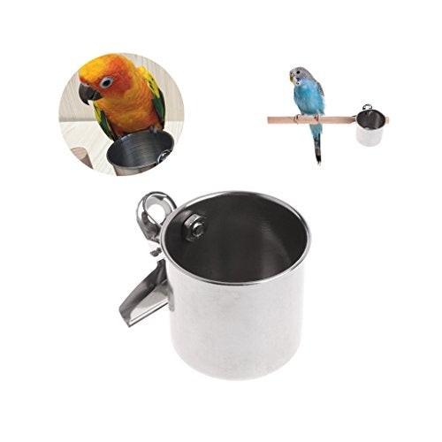 Bird Feeder Stainless Steel Bowls for Cage Parakeet Food Dish Parrot Water Cups with Clip for Canary Lovebird Bird Seed No Waste - size: Medium