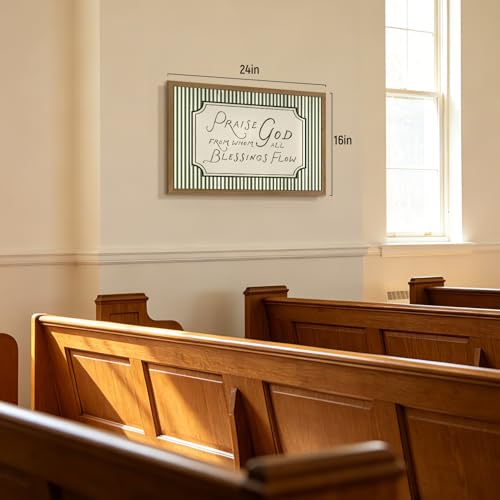 RLKHG Wood Framed Praise God From Whom All Blessings Flow Wall Art, Sage Green Farmhouse Christian Decor, Bible Verse Stripe Poster Print, Inspirational Religious Artwork for Church 16x24 Inch - color: God, size: 24"L x 16"W