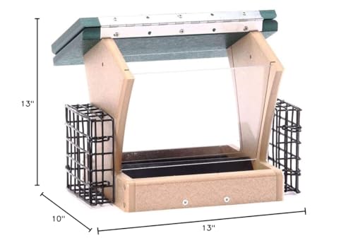 Birds Choice SN200-S Two-Sided Hopper Feeder, Recycled Bird Feeder w/Two Suet Cages, Medium, Taupe/Green | Two-Sided Recycled Plastic Feeder, Serves Seed and Suet Together, Weather-Resistant for Year-Round Feeding - style: Taupe/Green w/ Suet Cages