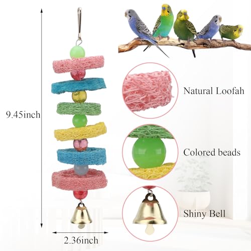 Hypeety Bird Toys Parrot Hanging Chew Toys Natural Colorful Loofah Shred and Preen Swing Bird Bell Cage Parrot Toys - color: Loofah Shred Toy