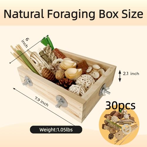30PCS Natural Foraging & Chew Parrot Toys with Wooden Foraging Box | Natural Bird Toy Set for Parakeets, Cockatiels, Conures & Lovebirds, Encourages Chewing, Shredding & Foraging - size: X Large