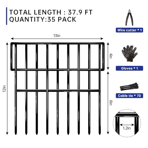35 Panels Garden Fence Animal Barrier, 38 Ft(L) X 13 in(H) No Dig Fence for Dogs, Upgrade 1.2in Gap Garden Border Ground Defense, Rustproof Metal Outdoor Wire Fencing for Dogs, Rabbits - size: 35 Panels 38ft x 13in