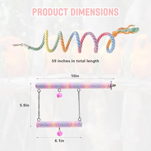 2pcs Gradient Colorful Bird Rope Perch Stand,Hanging Bird Rope Perch Stand Extra Long Gradient Color Swing,Double-Layer Bird Swing,Bendable Climbing,Parakeet Lovebirds Budgies Play(59'',10''E)