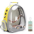 Bird Traval Carrier Cage, Clear Space Capsule Astronaut Backpack to Carry Parakeet Cockatiel Parrot with Metal Tray Wood Perch Bird Feeder, Vet Transport School Bag - color: Yellow
