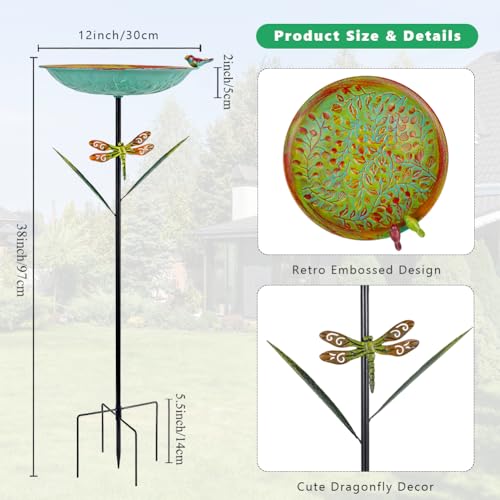 VEWOGARDEN 38" Tall Metal Bird Bath for Outside, Outdoor Bird Bath Feeder with Stable Stake for Garden, Yard, Patio Decor, Blue-Green - color: Blue-green