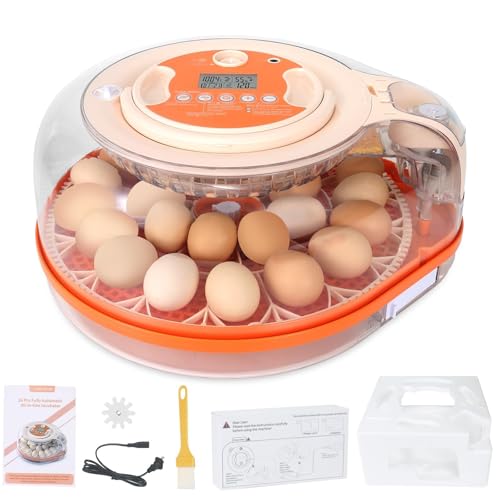 Series V-Fully Automatic 26 Egg Incubator, Spill-Proof Bottle-Free Water System, Precise Sensor-Based Humidity & Temp Control, Adjustable Auto Egg Turn, Preset Incubation Days (26-Egg-Orange) - size: 26-Egg-Orange