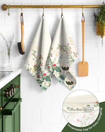 150GSM Flour Sack Kitchen Towels Set of 2, Ink Flowers | 18"x26", Lightweight, Lint-Free, Pure Cotton, Decorative, with Hanging Loop, Absorbent, Softer after Wash, Giftable Package - color: Ink Flowers