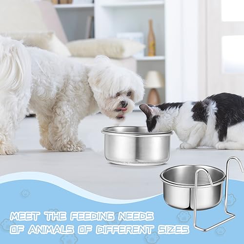 Layhit 6 Pcs 10 oz Kennel Pet Hanging Bowl Stainless Steel Coop Cup with Hanger None Spill Dog Crate Water Bowl Kennel Dog Rabbit Food Dish for Cage Cats Birds Chicken Reptiles