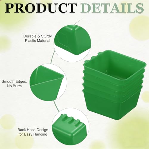 Cage Cups, 4.9x3.7x2.4 Inch Parakeet Feeder Bird Cage Accessories Hanging Food Water Dispenser, (Green, 6 Pcs), Intended for Pet/Pigeon/Parrot/Chicken - color: Green