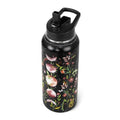 Goth Water Bottle with Straws Insulated Bottle Halloween Gothic Flower Moon Travel Thermal Double Walled Vacuum Cup Leak Proof Stainless Steel Tumbler Witchy Decor Gifts-32 oz - color: Champagne gold black