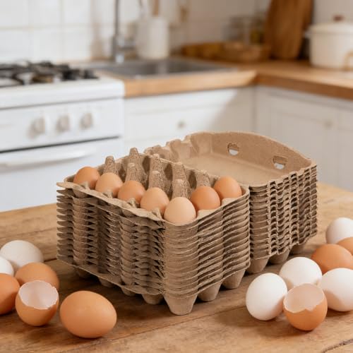 20 Pack Egg Cartons, 3x5 Style Reusable Egg Cartons Cheap Bulk | Natural Paper Pulp Egg Cartons Bulk, Sturdy Egg Holder for Fridge, Egg Carton for Fresh Chicken Eggs