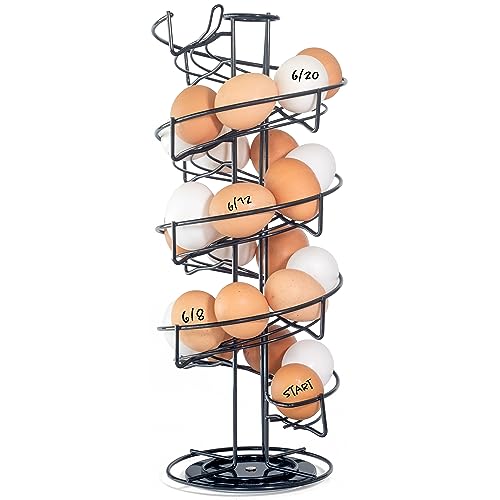 Shop Square Spiral Egg Holder Countertop - Holds 3 Dozen - Fresh Egg Storage Skelter Rack for Counter with Non-Slip Base, Black